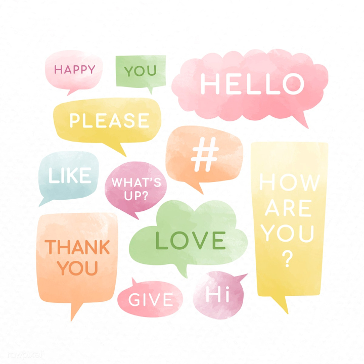 blue,bubble,chat,collection,colorful,comment,communication,conversation,design,give,graphic,green,greeting,happy,hashtag,hello,hi,how are you,ideas,illustrated,illustration,isolated,isolated on white,like,love,mention,message,motivational,orange,pink,please,purple,set,shape,social media,speech balloon,speech bubble,talk,text,thank you,thinking,various,vector,violet,watercolor,what's up,white,white background,word balloon,wording,you