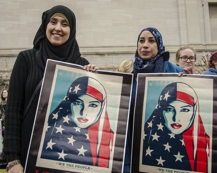 racism,travel poster,women protest,poster,protest marches,hijab,march,sign,diversity muslim,crowd of people,people,comic art,rawpixel