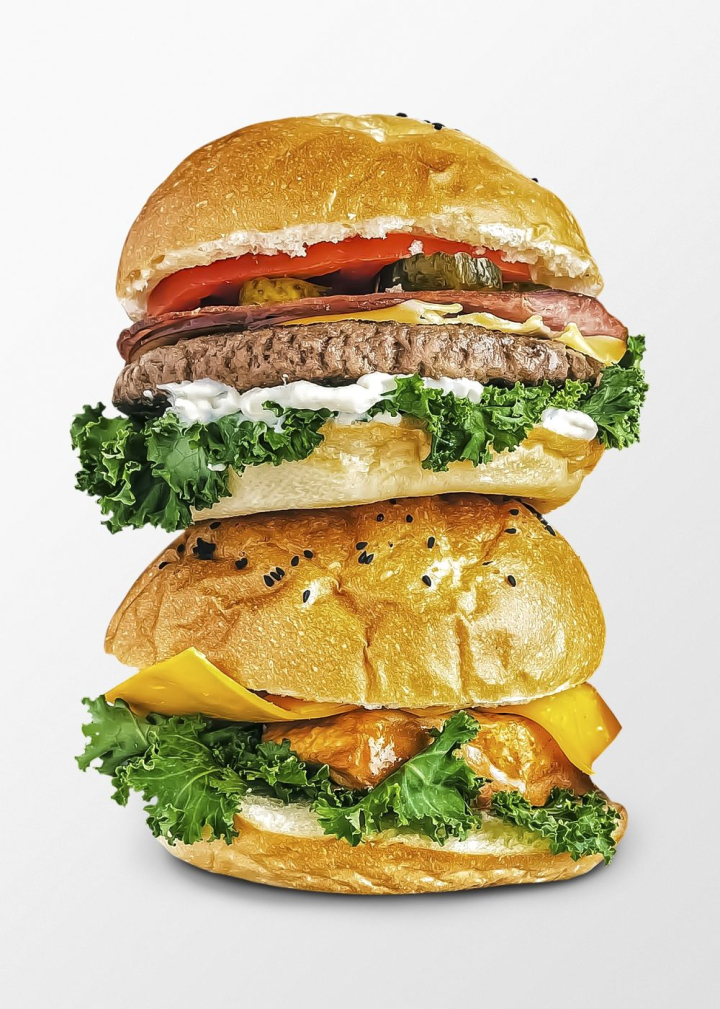 food,photo,hamburger,white,menu,tomato,vegetable,cheese,bread,flatlay,food & drink photos,dish,rawpixel