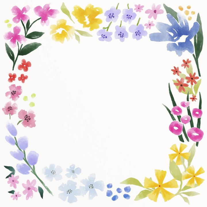 background,frame,flowers,aesthetic,watercolor,blue,pink,purple,floral,botanical,border,illustration,rawpixel
