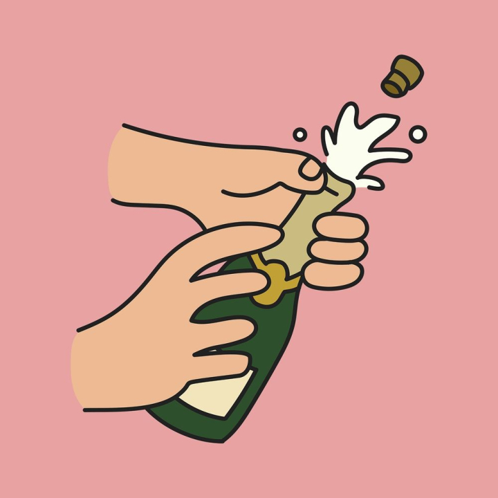 sticker,hand,pink,celebration,green,illustration,champagne,cute,collage element,food,doodle,party,rawpixel