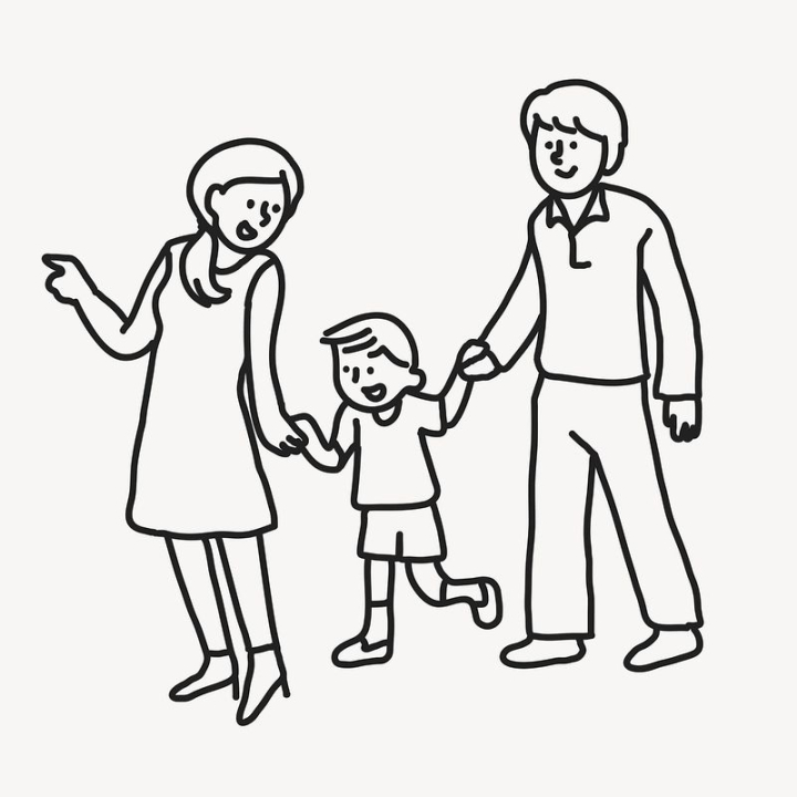 sticker,collage,woman,people,kid,collage element,cute,line art,holding hands,vector,doodles,black and white,rawpixel