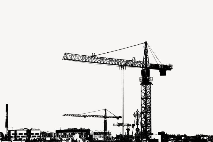 background,public domain,black,border,vector,construction,free,black and white,building,crane,ink,graphic,rawpixel