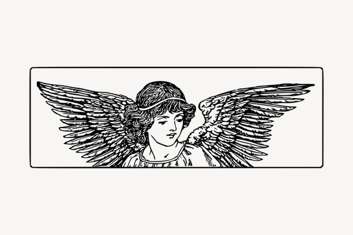 background,sticker,vintage,public domain,woman,black,border,illustration,collage element,pencil,vector,wings,rawpixel