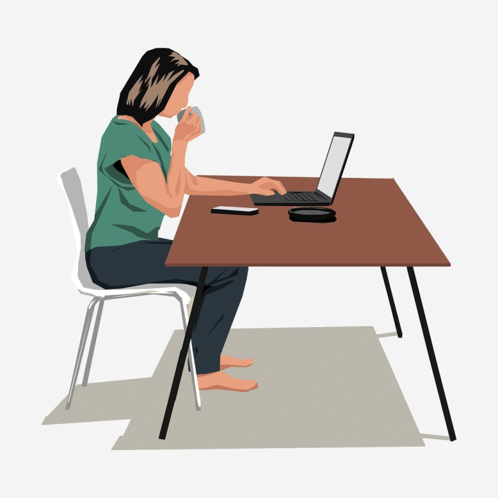public domain,laptop,woman,green,person,illustrations,notebook,computer,coffee,free,brown,colour,rawpixel