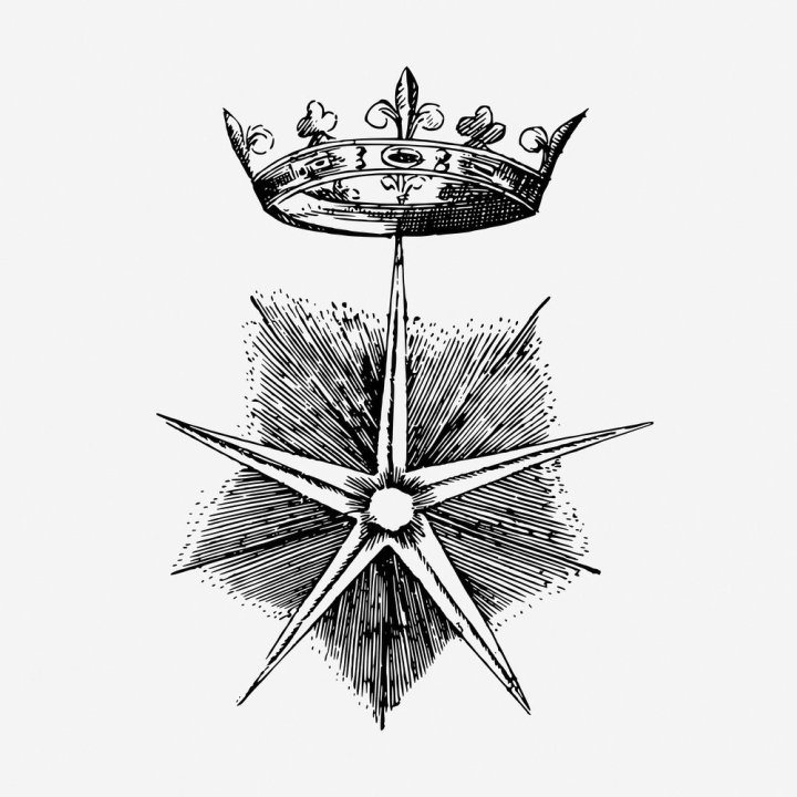 vintage,public domain,star,black,illustrations,crown,pencil,free,black and white,badge,drawing,tattoo,rawpixel