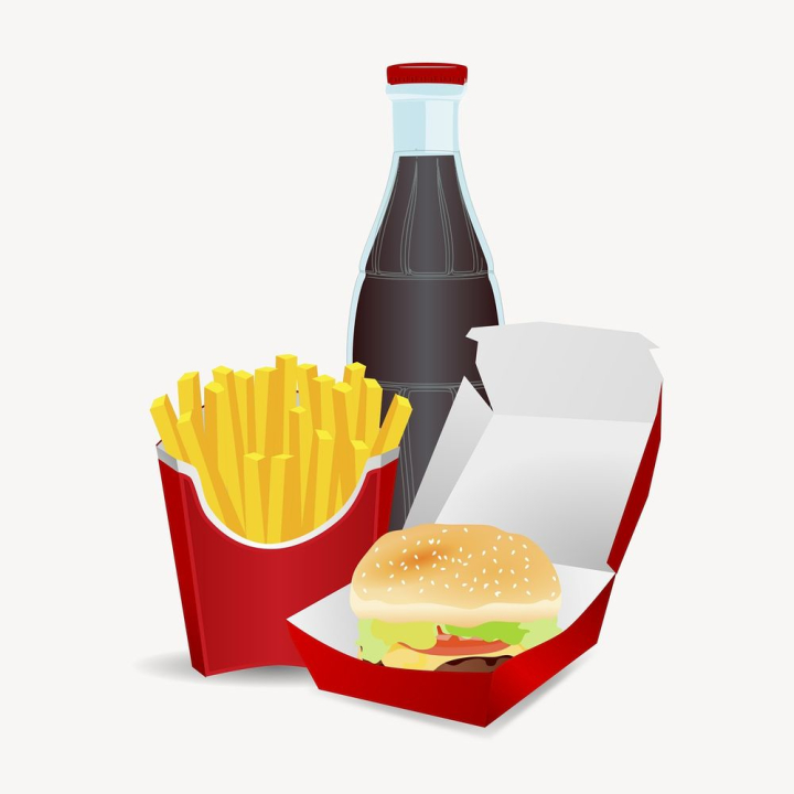 sticker,public domain,illustrations,red,food,hamburger,vector,yellow,free,box,colour,bottle,rawpixel