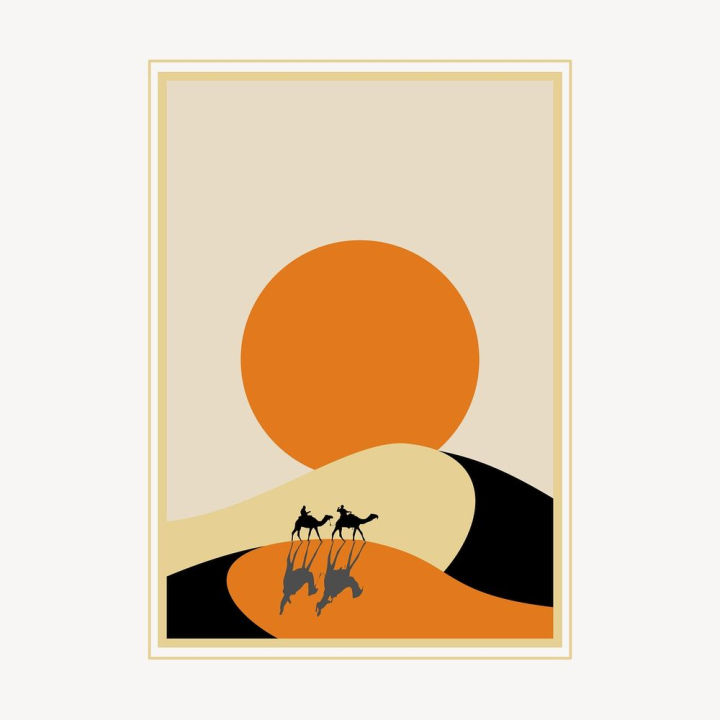 background,frame,public domain,sun,black,illustrations,beige,orange,free,desert,sunset,travel,rawpixel