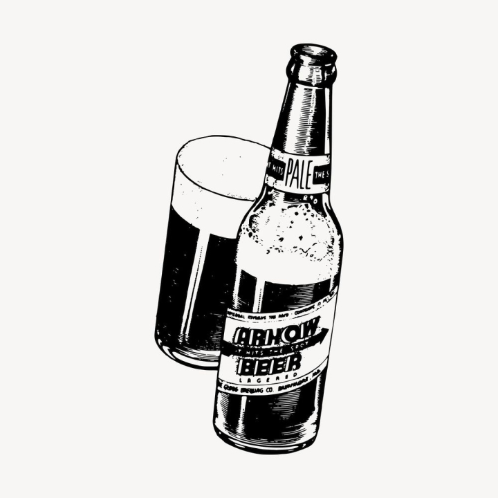 sticker,vintage,public domain,illustrations,glass,collage element,vector,free,black and white,drawing,beer,bottle,rawpixel