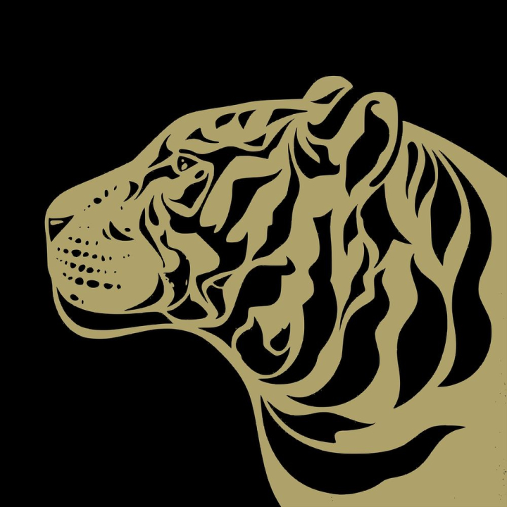public domain,golden,black,illustrations,free,animal,colour,graphic,design,creative,metallic,gold tiger,rawpixel