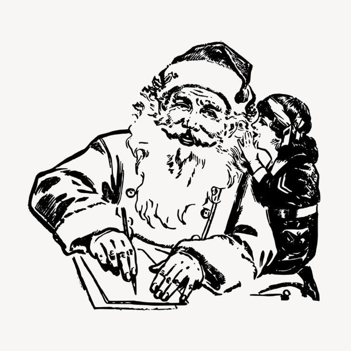 xmas,sticker,vintage,public domain,illustrations,retro,collage element,santa claus,vector,free,black and white,drawing,rawpixel