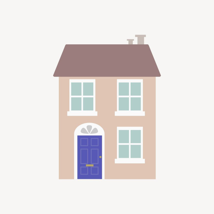 sticker,public domain,blue,house,illustrations,beige,home,vector,free,brown,building,colour,rawpixel