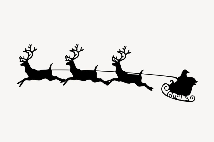 christmas,public domain,celebration,black,illustrations,santa claus,free,delivery,deer,black and white,travel,celebrate,rawpixel