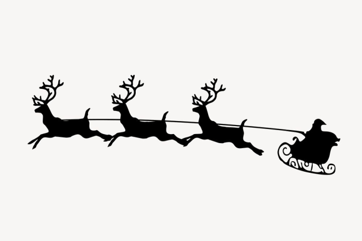 christmas,sticker,public domain,celebration,black,illustrations,santa claus,vector,free,delivery,deer,black and white,rawpixel
