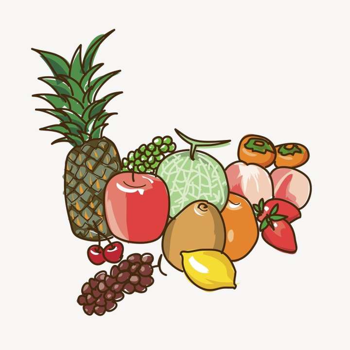 sticker,public domain,illustrations,fruit,lemon,pencil,orange,food,vector,apple,strawberry,free,rawpixel