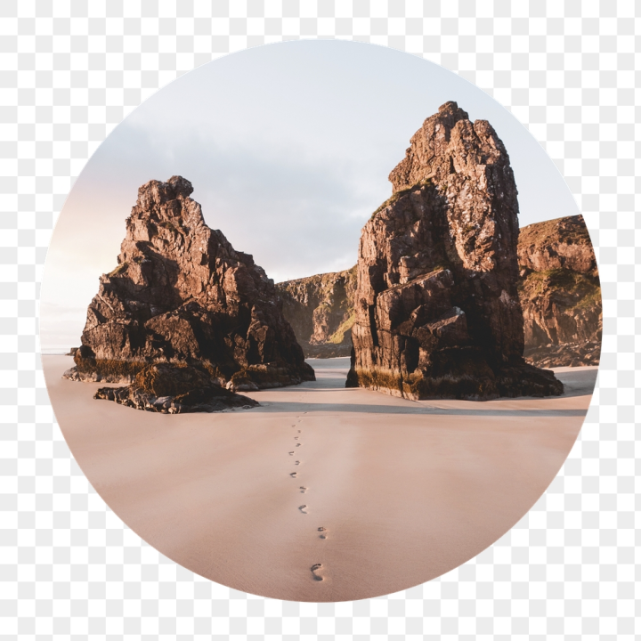 free,rawpixel,png,sticker,public domain,shape,nature,circle,mountain,sky,beach,collage element,photo