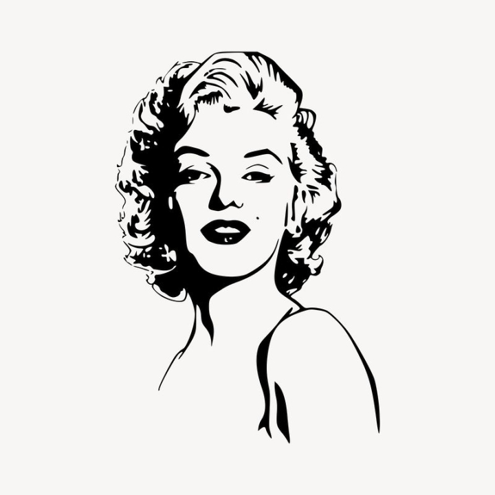 sticker,public domain,woman,black,person,illustrations,portrait,pencil,free,black and white,drawing,marilyn monroe,rawpixel