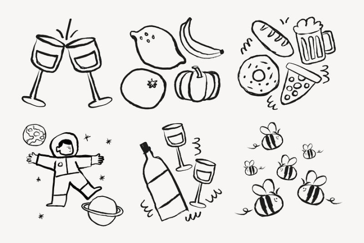 sticker,celebration,bee,illustration,astronaut,white,fruit,cute,collage element,glass,food,doodle,rawpixel