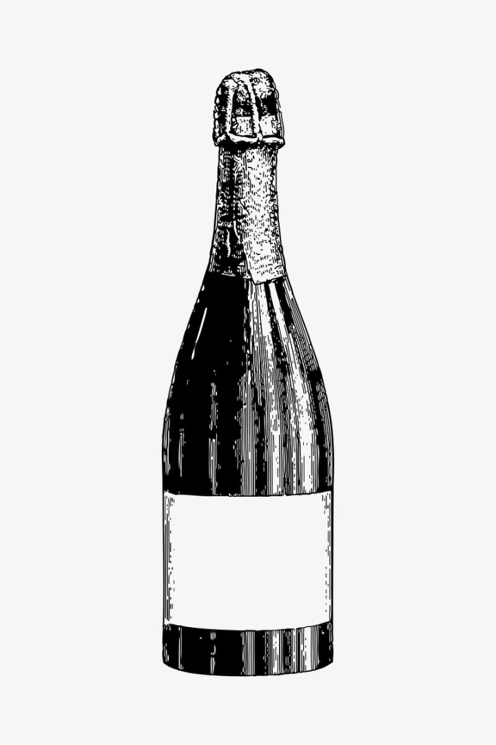 public domain,celebration,black,illustrations,champagne,pencil,food,free,black and white,drawing,label,branding,rawpixel