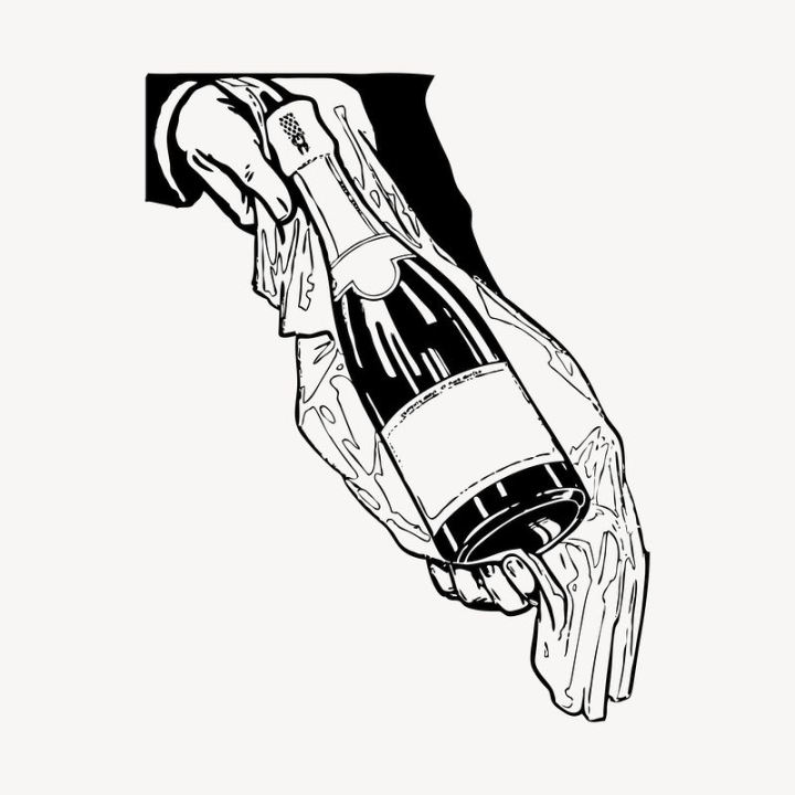 public domain,hand,celebration,black,illustrations,champagne,pencil,food,free,restaurant,black and white,drawing,rawpixel