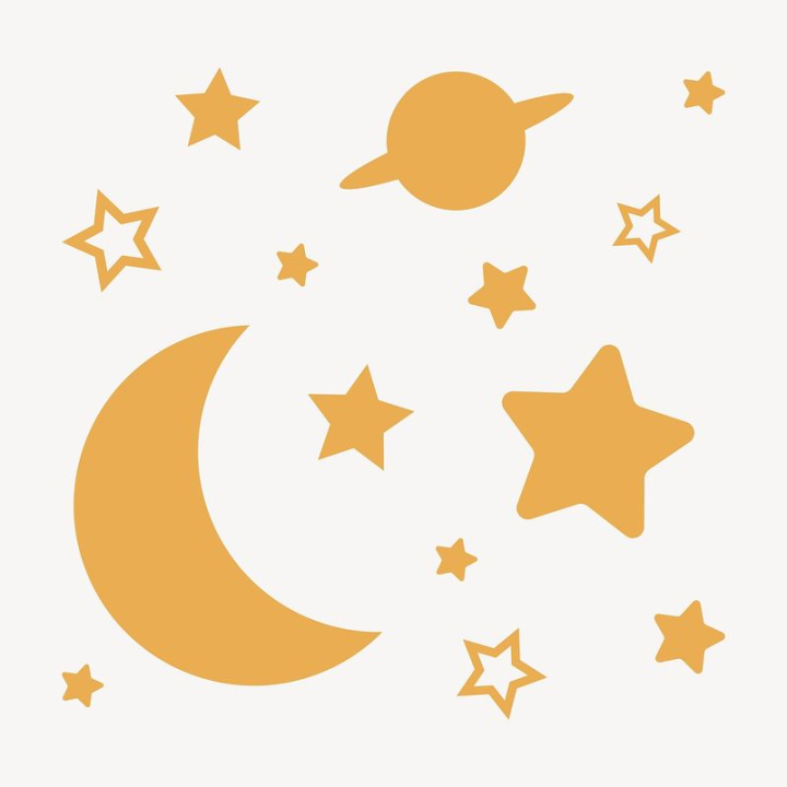 aesthetic,sticker,moon,planet,star,shape,galaxy,illustration,space,orange,collage element,vector,rawpixel