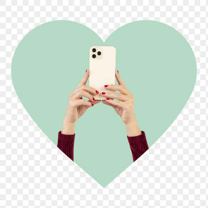 camera,rawpixel,png,sticker,heart,iphone,phone,hand,collage,shape,woman,green,technology