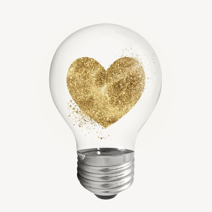sticker,heart,golden,shape,glitter,yellow,like,shine,light bulb,colour,valentine's,love,rawpixel
