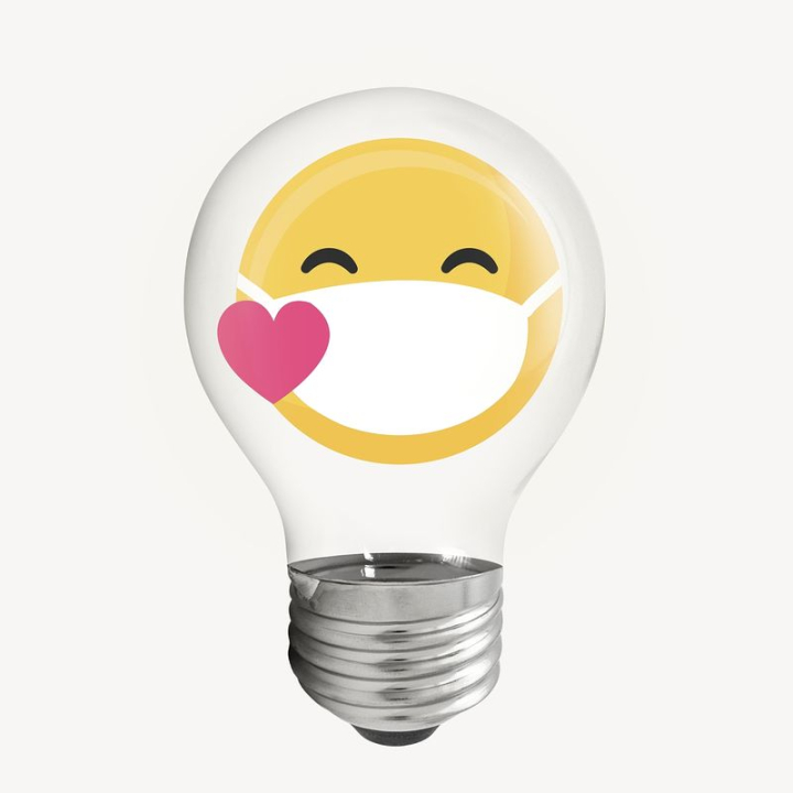 sticker,face mask,heart,pink,shape,illustration,white,yellow,light bulb,colour,love,graphic,rawpixel