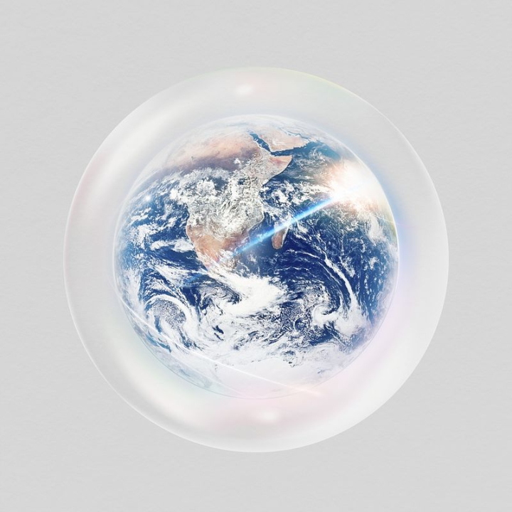 sticker,planet,blue,collage,nature,in bubble,galaxy,circle,space,earth,world,badge,rawpixel