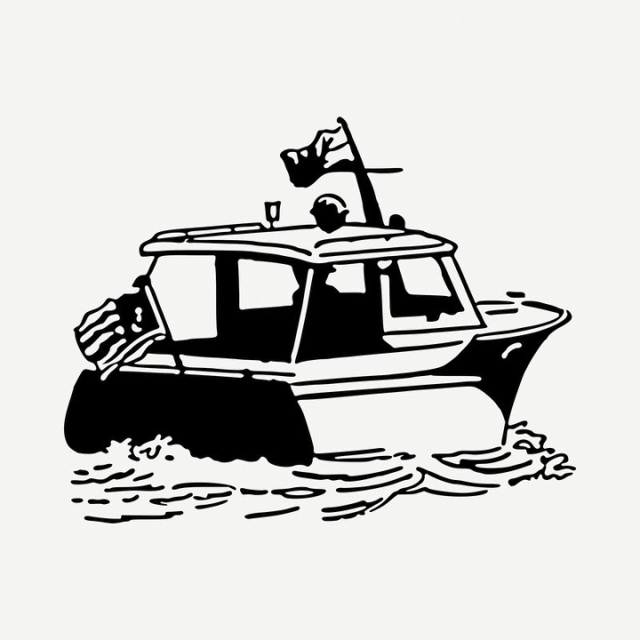 Free: Speed boat drawing, vintage illustration