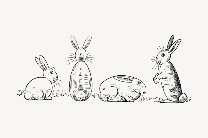 vintage,public domain,illustrations,easter,rabbit,vector,free,animal,black and white,cartoon,drawing,bunny,rawpixel