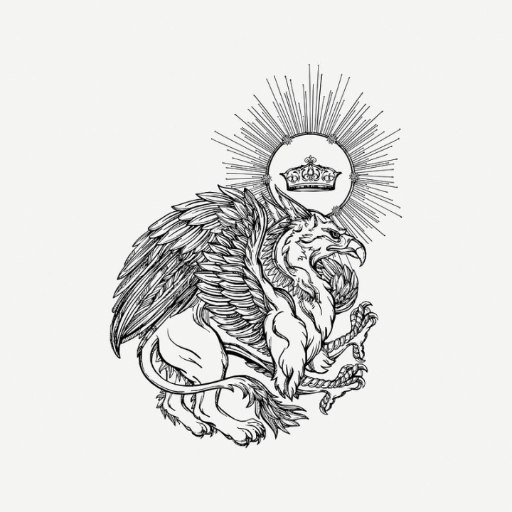 vintage,public domain,black,bird,illustrations,crown,collage element,lion,free,black and white,drawing,graphic,rawpixel