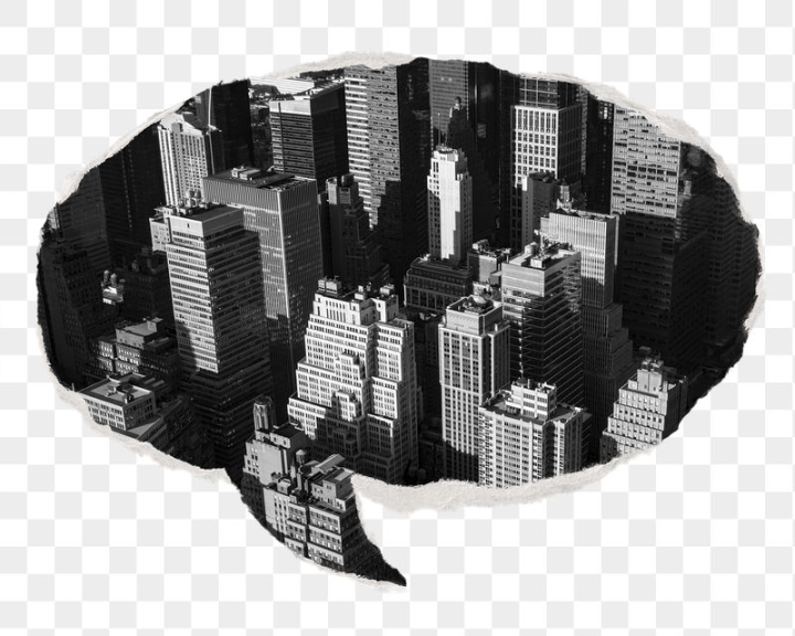 cityscape,rawpixel,torn paper,speech bubble,png,sticker,ripped paper,polaroid frame,collage elements,photo,city,black and white,gray