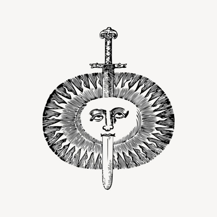 vintage,public domain,sun,black,illustrations,vector,free,sword,black and white,drawing,graphic,design,rawpixel