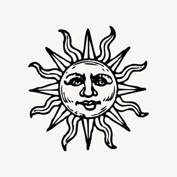 face,vintage,public domain,sun,sunlight,black,illustrations,space,vector,free,black and white,sunset,rawpixel