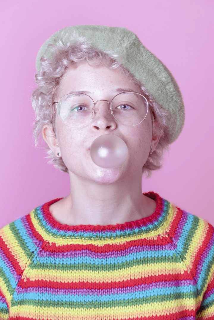 face,aesthetic,pink,woman,bubble,green,person,rainbow,white,portrait,glasses,photo,rawpixel