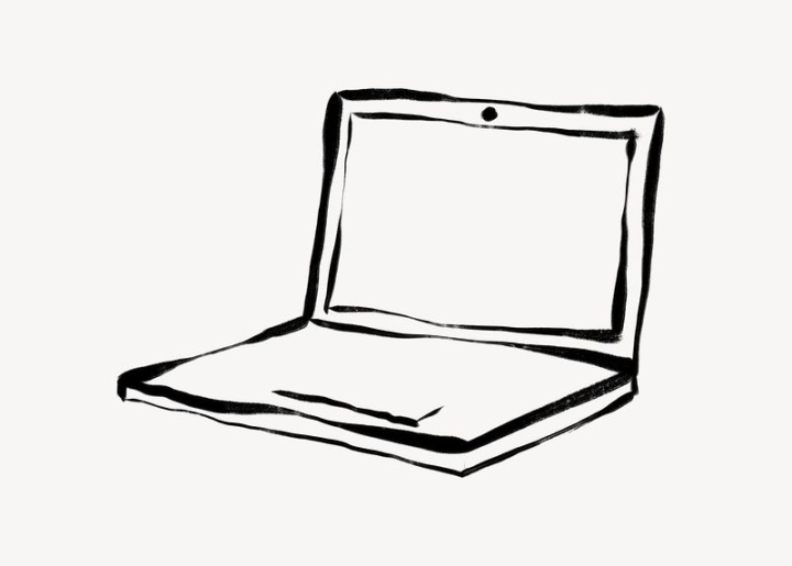 aesthetic,laptop,abstract,black,technology,notebook,illustration,computer,collage element,line art,doodle,black and white,rawpixel
