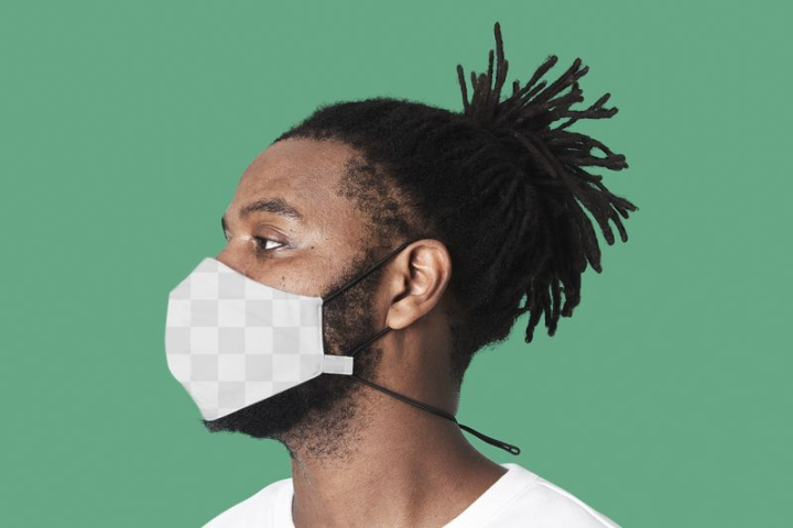 rawpixel,png mockup,man,person,mask,green,black,white tee,png,color,face mask,african american,mockup