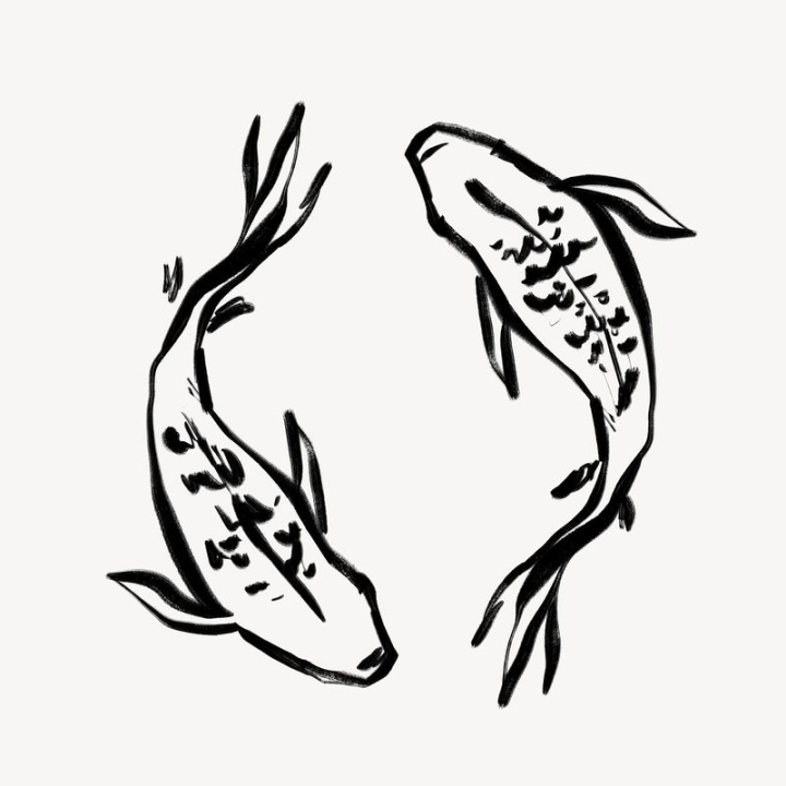 aesthetic,abstract,black,collage element,line art,fish,doodle,animal,black and white,drawing,koi,element graphic,rawpixel