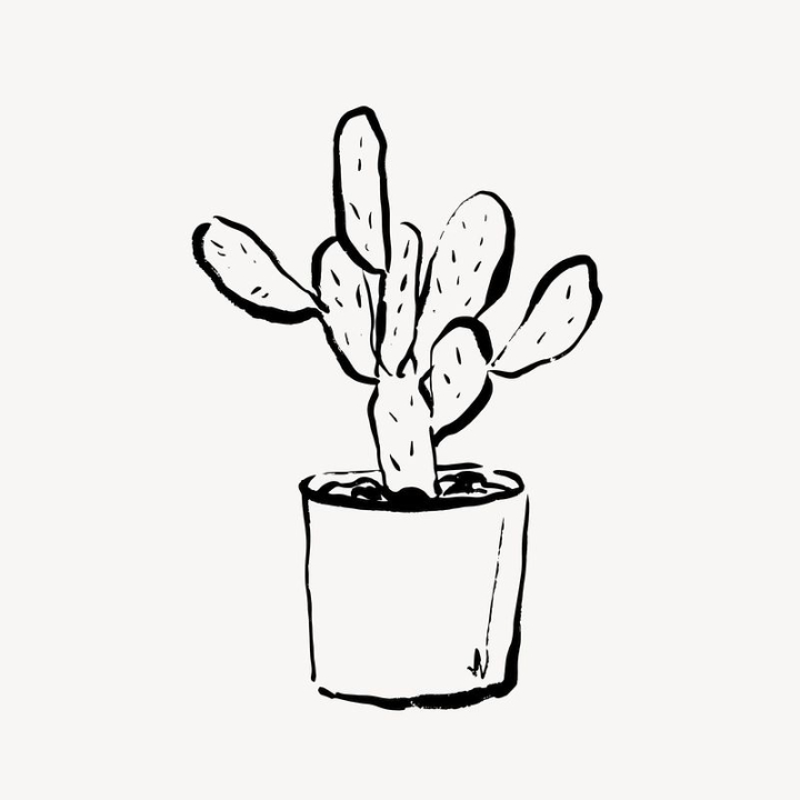 aesthetic,plant,abstract,black,botanical,illustration,collage element,line art,doodle,potted plant,cactus,black and white,rawpixel