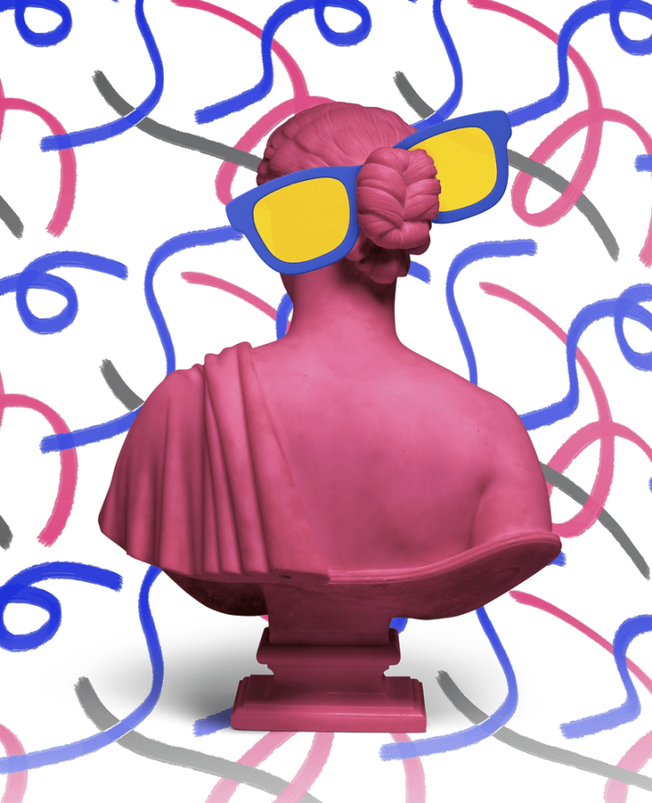 pink,statue,sculpture,colour,greek,graphic,design,colorful,goddess,sunglasses,cool,shades,rawpixel