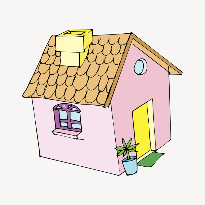 public domain,pink,house,illustrations,home,vector,free,color,cartoon,drawing,graphic,design,rawpixel