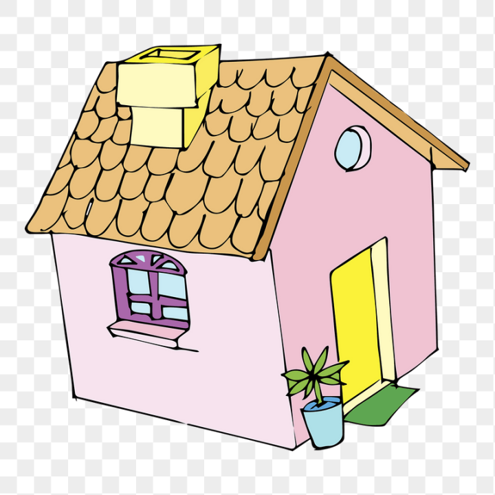 graphic,rawpixel,png,sticker,public domain,pink,house,illustrations,home,free,color,cartoon,drawing