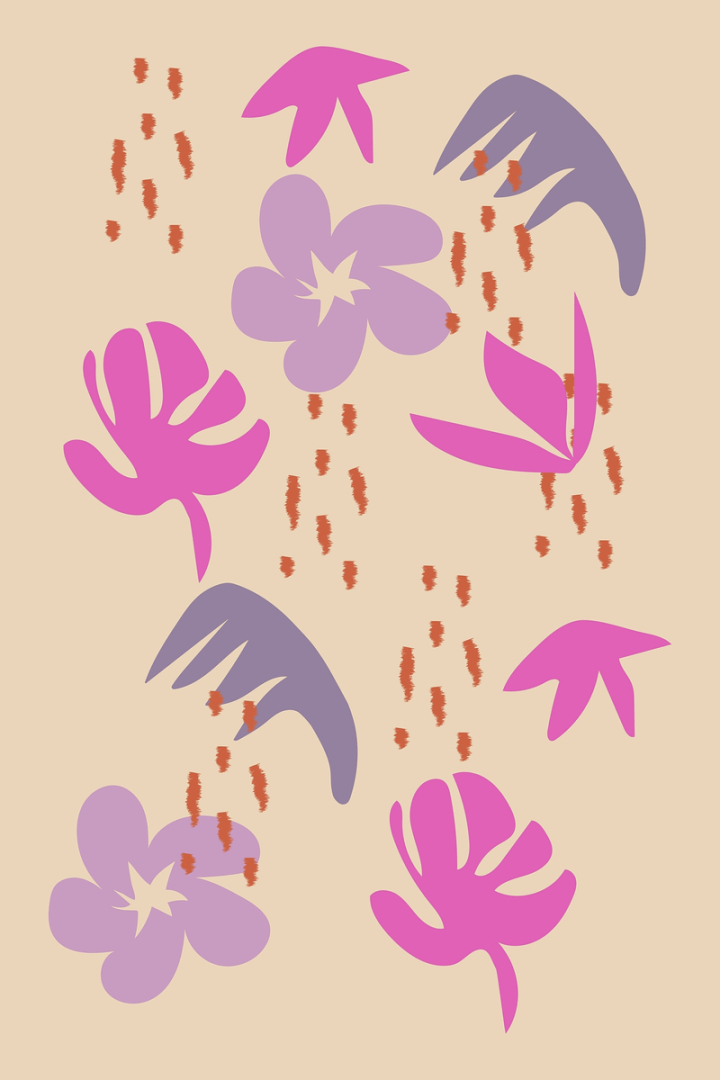 background,aesthetic,flower,pink,purple,floral,botanical,collage element,beige,vector,doodle,memphis,rawpixel