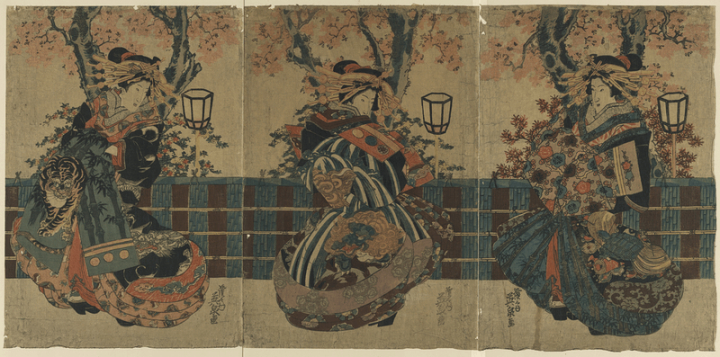flowers,art,vintage,public domain,women,japanese art,photo,japanese,japan,sakura,color,print,rawpixel