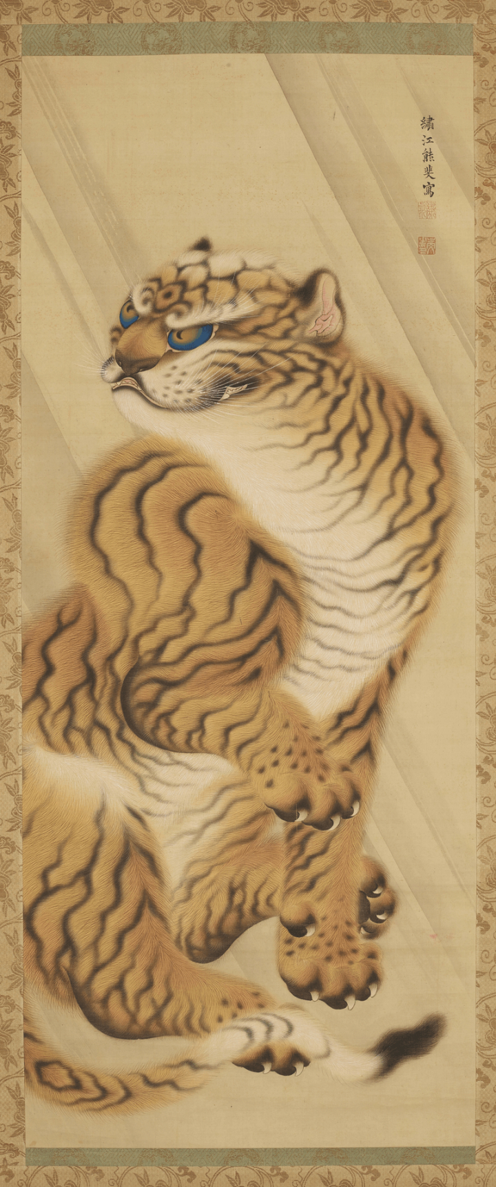 art,vintage,public domain,blue,eyes,tiger,paintings,photo,ears,animal,japanese,japan,rawpixel