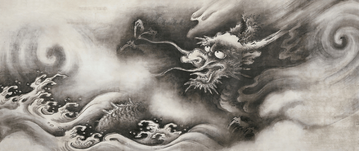 cloud,art,vintage,sky,public domain,vintage illustration,black,painting,tiger,japanese,dragon,japan,rawpixel