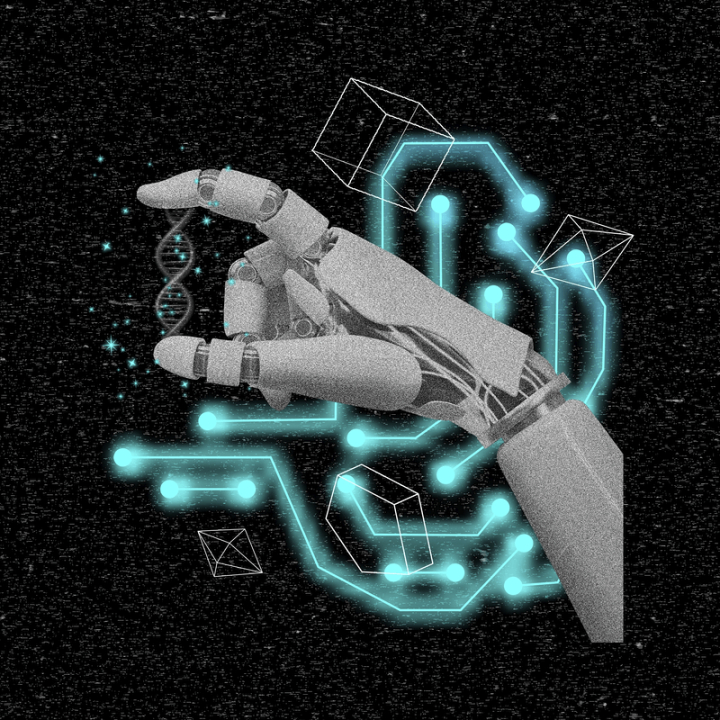 hand,neon,blue,black,technology,business,retro,collage element,dna,color,gray,science,rawpixel