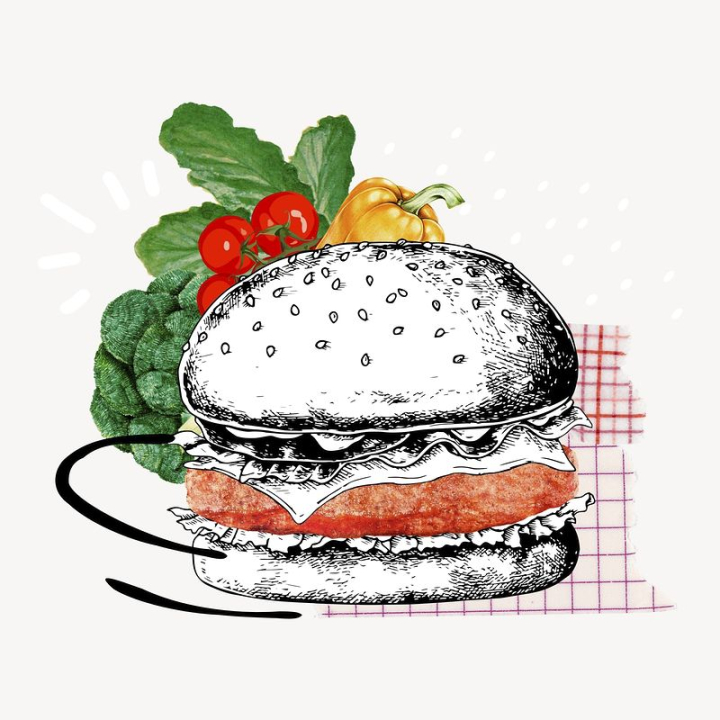 hamburger,illustration,collage element,vegetable,colour,graphic,design,clip art,colorful,element,creative,lifestyle,rawpixel