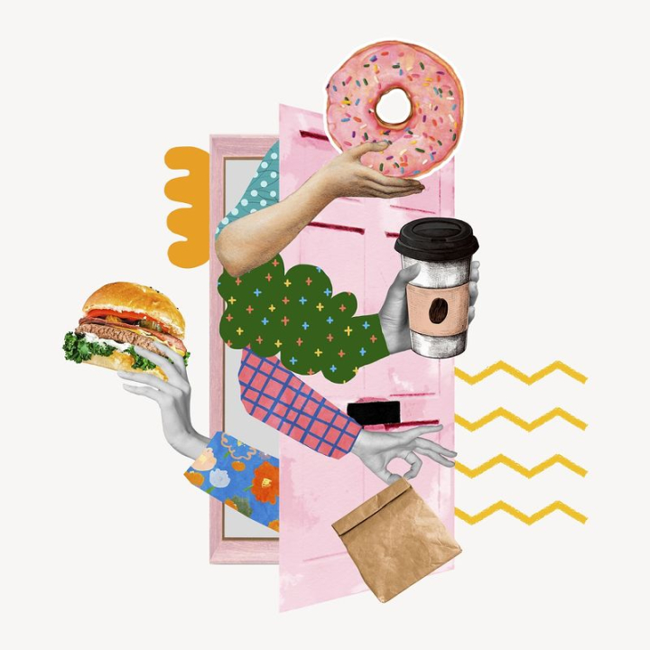 hamburger,coffee,collage element,food,donut,door,colour,graphic,design,dessert,drink,colorful,rawpixel